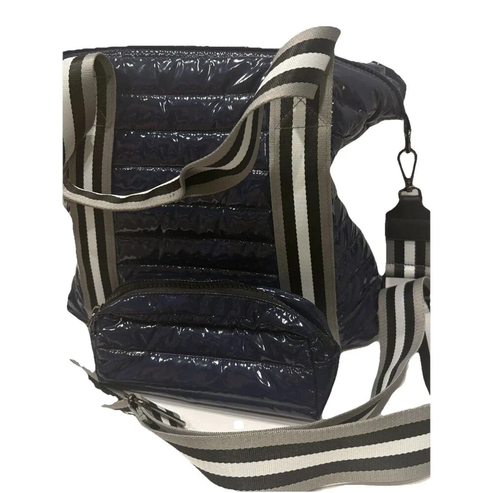 Think Royln Blue Patent Wingman Large Tote Bag Crossbody Preppy Quiet Luxury New
